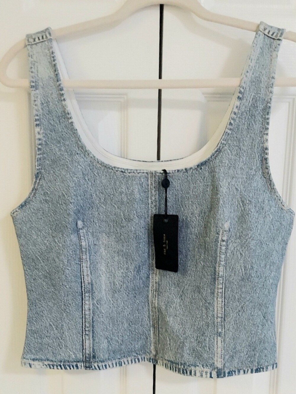 Rag & Bone Top, NEW! Size M, Blue Stretch Denim, Cropped - Picture 6 of 11